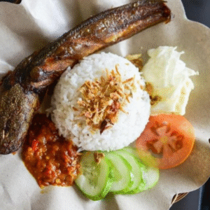 Nasi Ayam Lele Goreng (Blackpaper/Asam Manis)